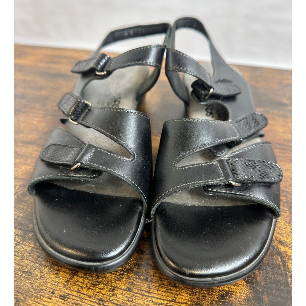 SAS Tabby Womens Black Leather Slingback Comfort Sandals Adjustable Straps 9 N - Picture 4 of 12